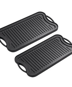 1-SOGA 2X 50.8cm Cast Iron Ridged Griddle Hot Plate Grill Pan BBQ Stovetop
