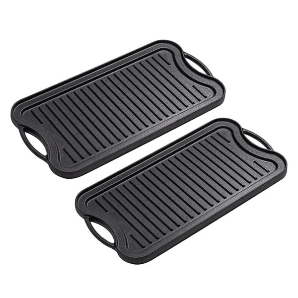 1-SOGA 2X 50.8cm Cast Iron Ridged Griddle Hot Plate Grill Pan BBQ Stovetop