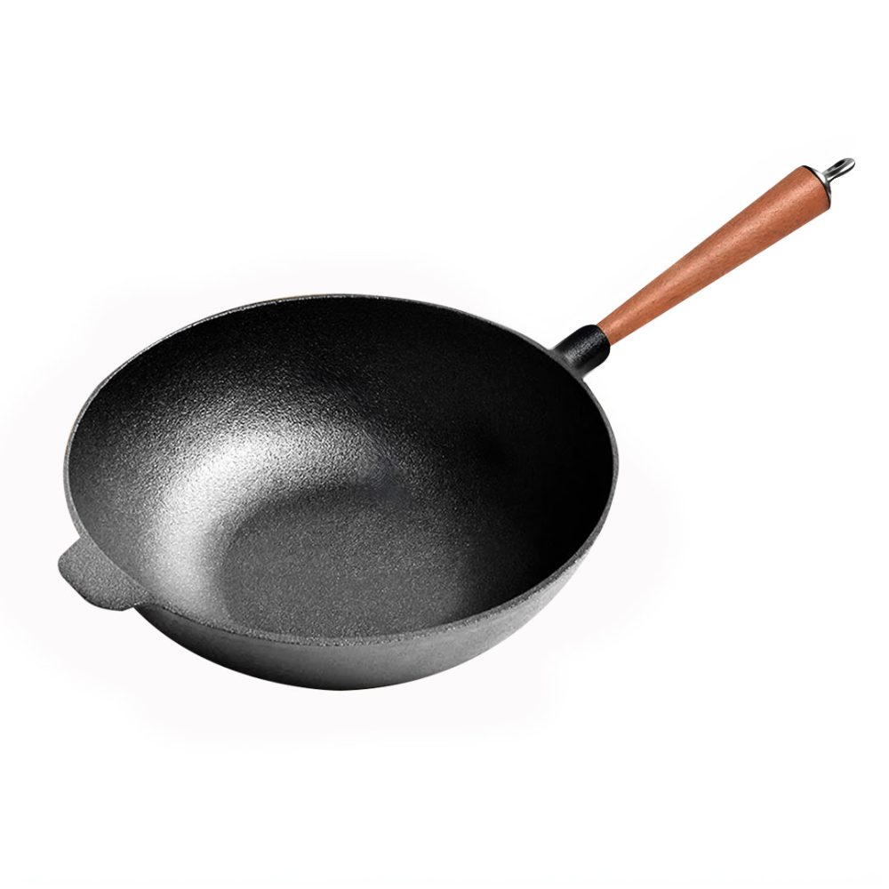 1-SOGA 31cm Commercial Cast Iron Wok Round Bottom FryPan Home Cooking Skillet