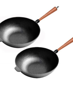 1-SOGA 2X 31cm Commercial Cast Iron Wok Round Bottom FryPan Home Cooking Skillet