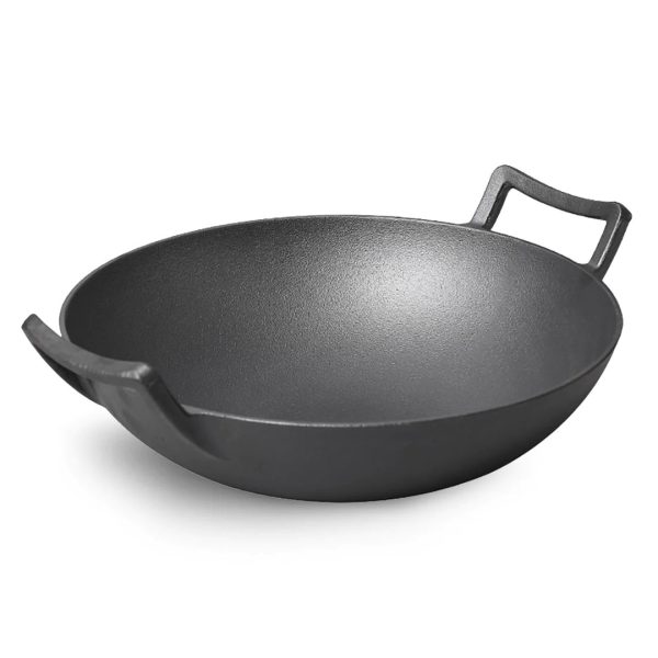 1-SOGA 32cm Commercial Cast Iron Wok FryPan Fry Pan with Double Handle