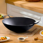 3-SOGA 2X 32cm Commercial Cast Iron Wok FryPan Fry Pan with Double Handle