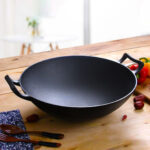 6-SOGA 2X 32cm Commercial Cast Iron Wok FryPan Fry Pan with Double Handle