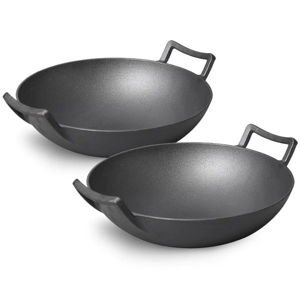 1-SOGA 2X 32cm Commercial Cast Iron Wok FryPan Fry Pan with Double Handle
