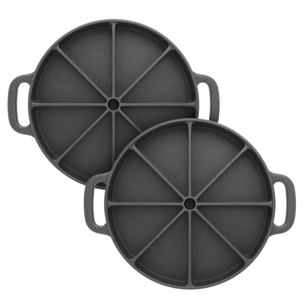 1-SOGA 2X 21.5CM Round Cast Iron Baking Wedge Pan Cornbread Cake 8-Slice Baking Dish with Handle