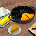 4-SOGA 2X 21.5CM Round Cast Iron Baking Wedge Pan Cornbread Cake 8-Slice Baking Dish with Handle