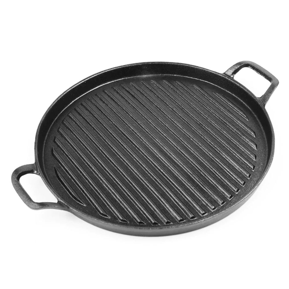 1-SOGA 28cm Ribbed Cast Iron Frying Pan Skillet Coating Steak Sizzle Platter