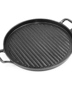 1-SOGA 28cm Ribbed Cast Iron Frying Pan Skillet Coating Steak Sizzle Platter