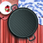 2-SOGA 2X 28cm Ribbed Cast Iron Frying Pan Skillet Coating Steak Sizzle Platter