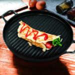 3-SOGA 2X 28cm Ribbed Cast Iron Frying Pan Skillet Coating Steak Sizzle Platter