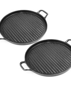 1-SOGA 2X 28cm Ribbed Cast Iron Frying Pan Skillet Coating Steak Sizzle Platter