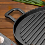 8-SOGA 2X 28cm Ribbed Cast Iron Frying Pan Skillet Coating Steak Sizzle Platter