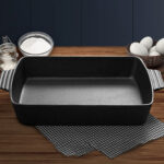 3-SOGA 33cm Cast Iron Rectangle Bread Cake Baking Dish Lasagna Roasting Pan