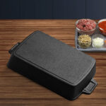 4-SOGA 33cm Cast Iron Rectangle Bread Cake Baking Dish Lasagna Roasting Pan