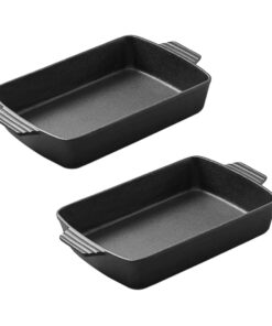 1-SOGA 2X 33cm Cast Iron Rectangle Bread Cake Baking Dish Lasagna Roasting Pan