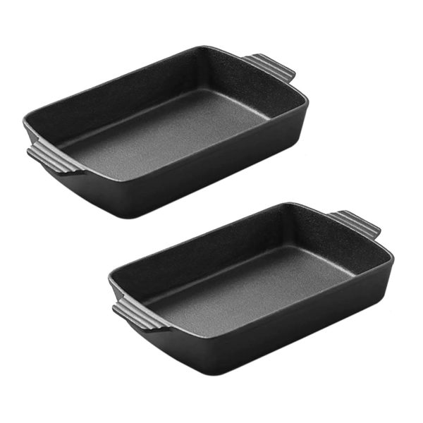 1-SOGA 2X 33cm Cast Iron Rectangle Bread Cake Baking Dish Lasagna Roasting Pan