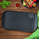 2-SOGA 2X 47cm Cast Iron Ridged Griddle Hot Plate Grill Pan BBQ Stovetop