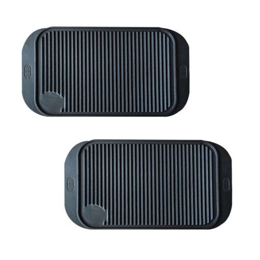 1-SOGA 2X 47cm Cast Iron Ridged Griddle Hot Plate Grill Pan BBQ Stovetop