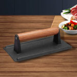 2-SOGA Cast Iron Bacon Meat Steak Press Grill BBQ with Wood Handle Weight Plate