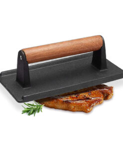 1-SOGA Cast Iron Bacon Meat Steak Press Grill BBQ with Wood Handle Weight Plate