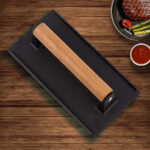 4-SOGA Cast Iron Bacon Meat Steak Press Grill BBQ with Wood Handle Weight Plate