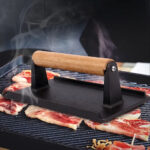 6-SOGA Cast Iron Bacon Meat Steak Press Grill BBQ with Wood Handle Weight Plate
