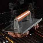 7-SOGA 2X Cast Iron Bacon Meat Steak Press Grill BBQ with Wood Handle Weight Plate