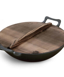 1-SOGA 36CM Commercial Cast Iron Wok FryPan with Wooden Lid Fry Pan