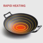 4-SOGA 2X 36CM Commercial Cast Iron Wok FryPan with Wooden Lid Fry Pan