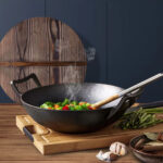 8-SOGA 2X 36CM Commercial Cast Iron Wok FryPan with Wooden Lid Fry Pan