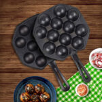 3-SOGA 18CM Cast Iron Takoyaki Fry Pan Octopus Balls Maker 12 Hole Cavities Grill Mold