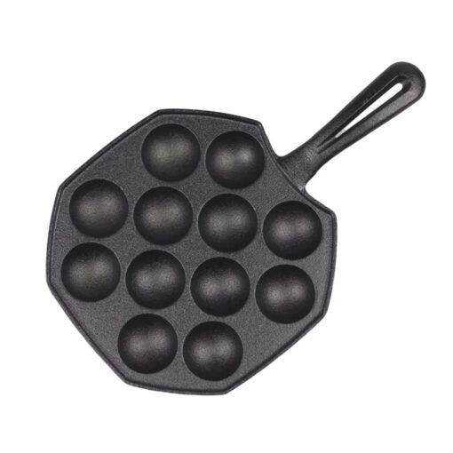 1-SOGA 18CM Cast Iron Takoyaki Fry Pan Octopus Balls Maker 12 Hole Cavities Grill Mold