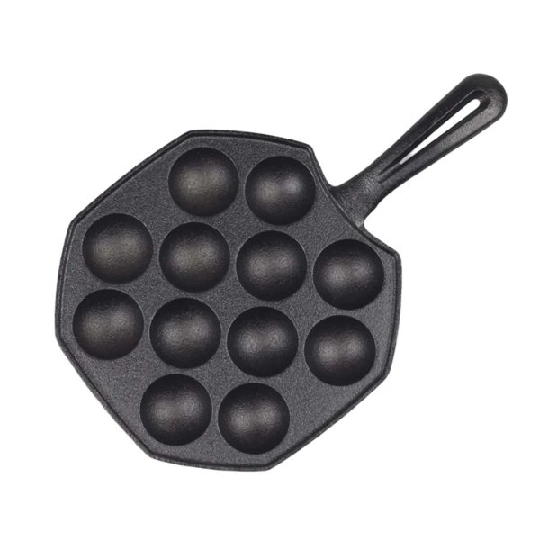1-SOGA 18CM Cast Iron Takoyaki Fry Pan Octopus Balls Maker 12 Hole Cavities Grill Mold