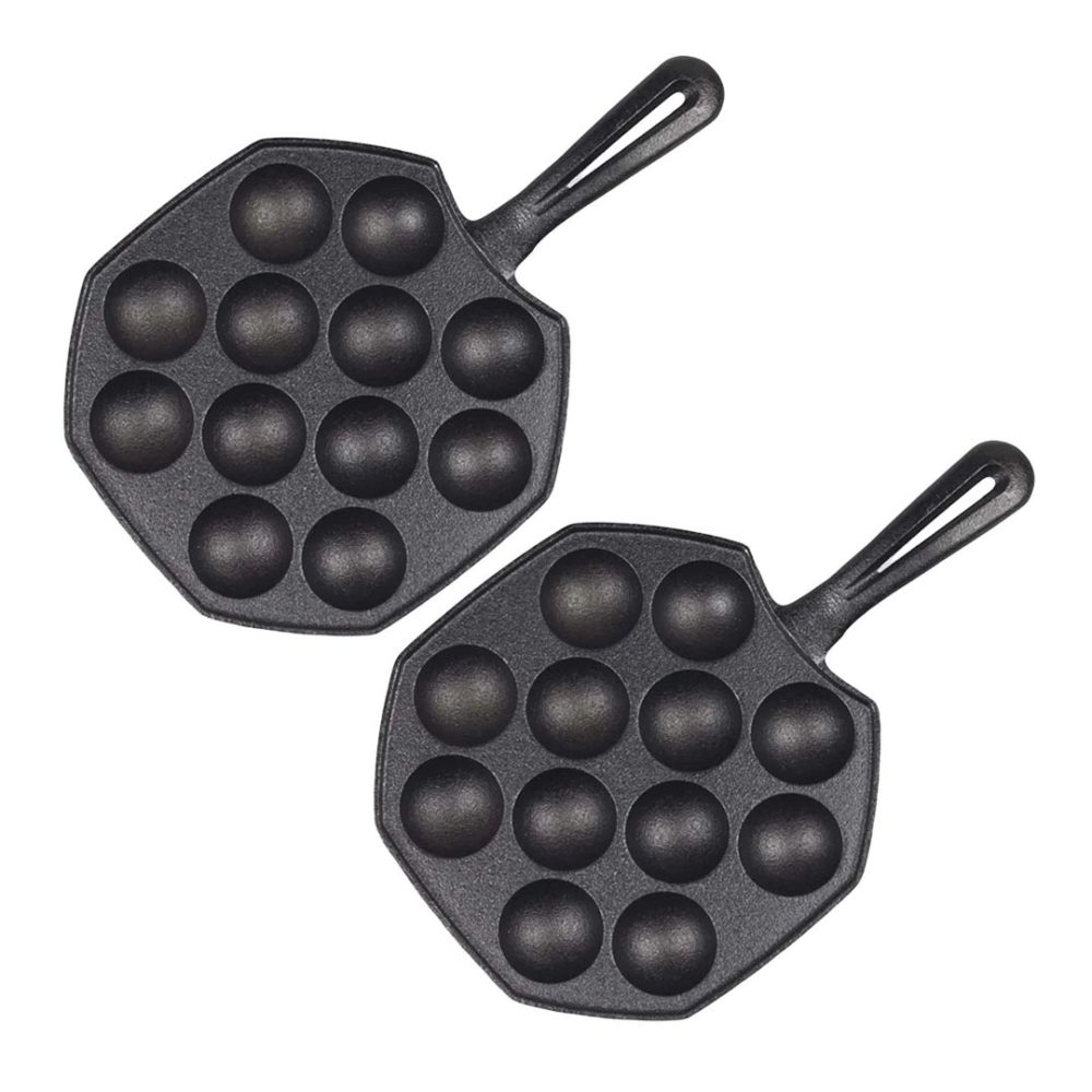 1-SOGA 2X 18CM Cast Iron Takoyaki Fry Pan Octopus Balls Maker 12 Hole Cavities Grill Mold