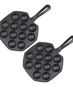 1-SOGA 2X 18CM Cast Iron Takoyaki Fry Pan Octopus Balls Maker 12 Hole Cavities Grill Mold