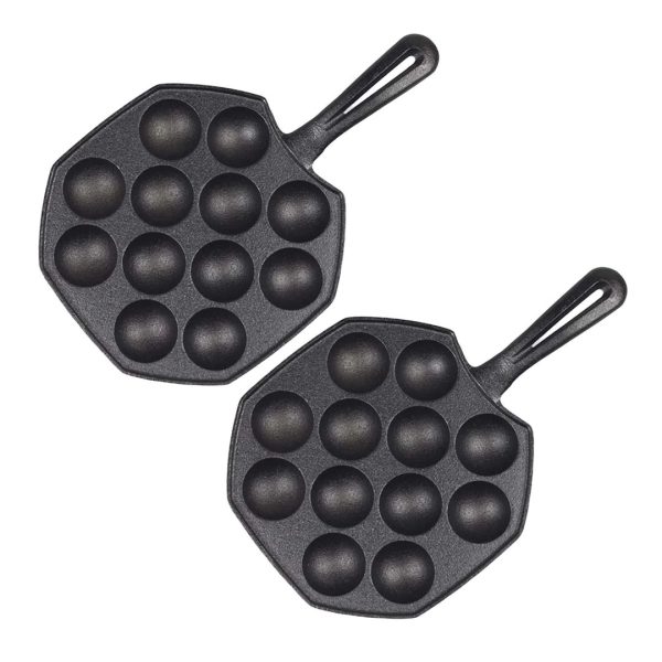 1-SOGA 2X 18CM Cast Iron Takoyaki Fry Pan Octopus Balls Maker 12 Hole Cavities Grill Mold