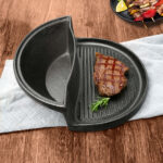 2-SOGA 2X 2 in 1 Cast Iron Ribbed Fry Pan Skillet Griddle BBQ and Steamboat Hot Pot