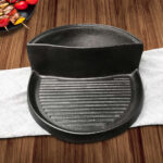 3-SOGA 2X 2 in 1 Cast Iron Ribbed Fry Pan Skillet Griddle BBQ and Steamboat Hot Pot