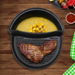4-SOGA 2X 2 in 1 Cast Iron Ribbed Fry Pan Skillet Griddle BBQ and Steamboat Hot Pot
