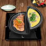 7-SOGA 2X 2 in 1 Cast Iron Ribbed Fry Pan Skillet Griddle BBQ and Steamboat Hot Pot
