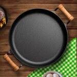 2-SOGA 31cm Cast Iron Frying Pan Skillet Steak Sizzle Fry Platter With Wooden Handle No Lid