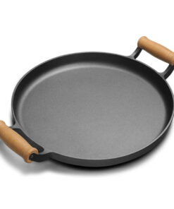 1-SOGA 31cm Cast Iron Frying Pan Skillet Steak Sizzle Fry Platter With Wooden Handle No Lid