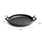 5-SOGA 2X 31cm Cast Iron Frying Pan Skillet Steak Sizzle Fry Platter With Wooden Handle No Lid