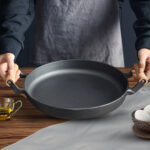 7-SOGA 2X 31cm Cast Iron Frying Pan Skillet Steak Sizzle Fry Platter With Wooden Handle No Lid