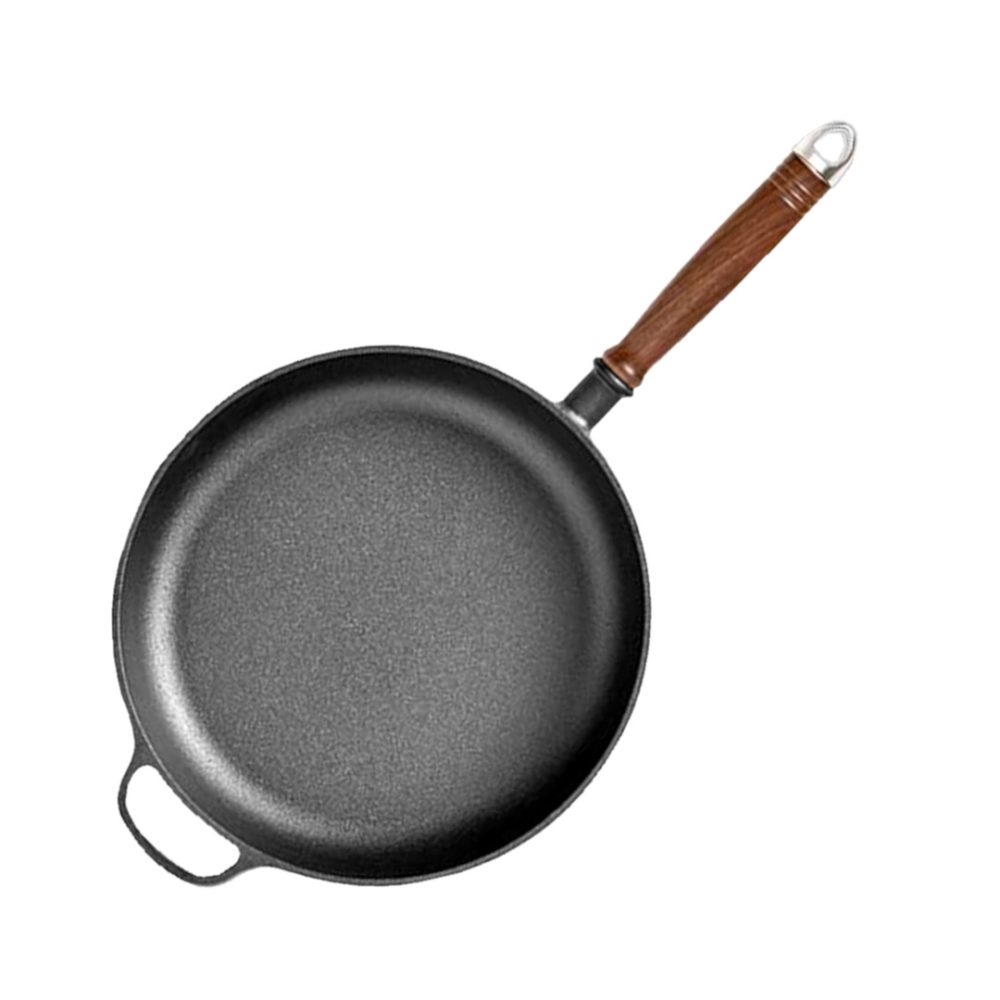 1-SOGA 29cm Round Cast Iron Frying Pan Skillet Steak Sizzle Platter with Helper Handle