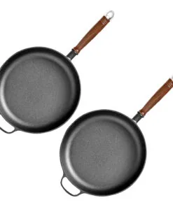 1-SOGA 2X 29cm Round Cast Iron Frying Pan Skillet Steak Sizzle Platter with Helper Handle