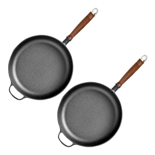 1-SOGA 2X 29cm Round Cast Iron Frying Pan Skillet Steak Sizzle Platter with Helper Handle