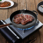 7-SOGA 2X 29cm Round Cast Iron Frying Pan Skillet Steak Sizzle Platter with Helper Handle