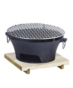 1-SOGA Large Cast Iron Round Stove Charcoal Table Net Grill Japanese Style BBQ Picnic Camping with Wooden Board