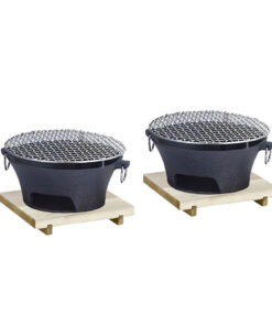 1-SOGA 2X Large Cast Iron Round Stove Charcoal Table Net Grill Japanese Style BBQ Picnic Camping with Wooden Board